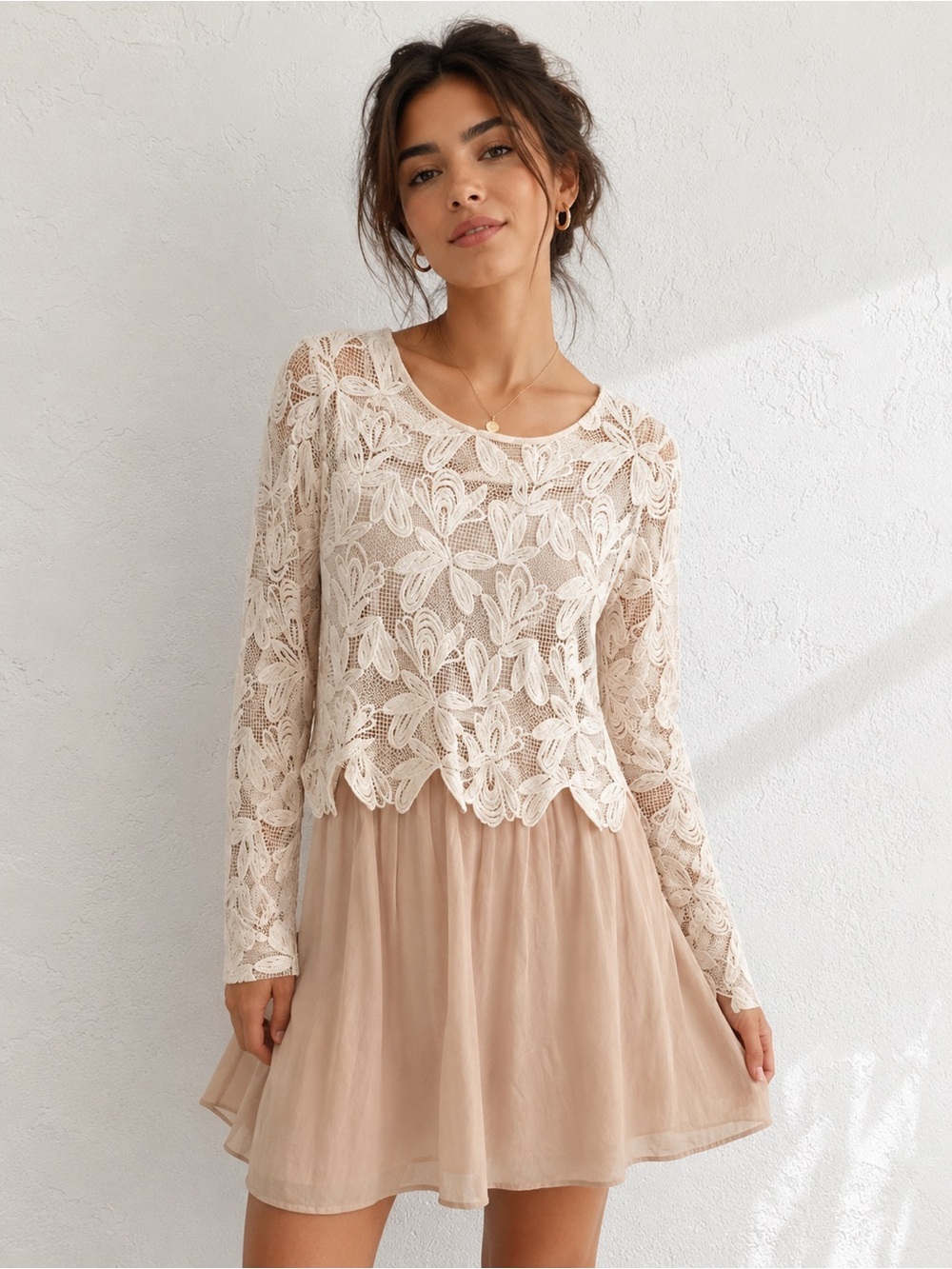 NWT See By  Chloé Layered Guipure Lace Cotton Mini Dress Pastel Blush Pink 6